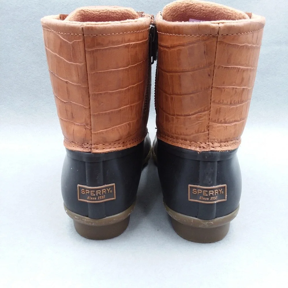 Sperry Saltwater Croc Embossed Duck‎ Boots Women's 10 Brown Leather Waterproof